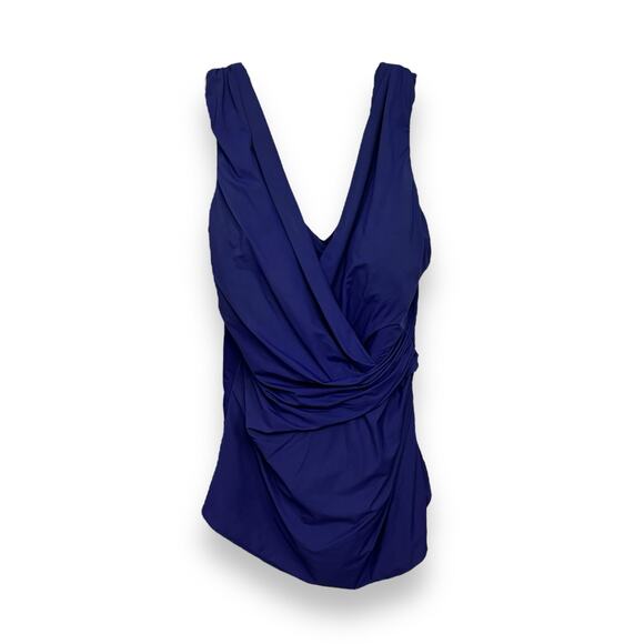 Lands’ End Royal Purple One Piece Bathing Suit with Front Wrap Skirt Size 16D - Picture 1 of 7